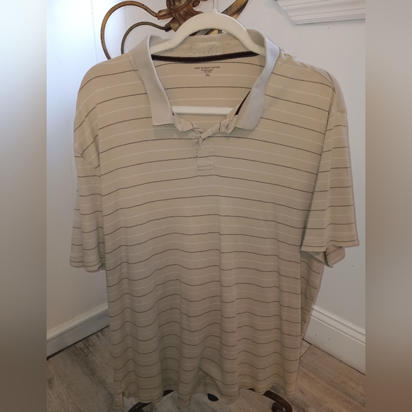 Tasso Elba Beige Tan Striped Golf Polo Shirt Mens Size XL - Picture 1 of 3